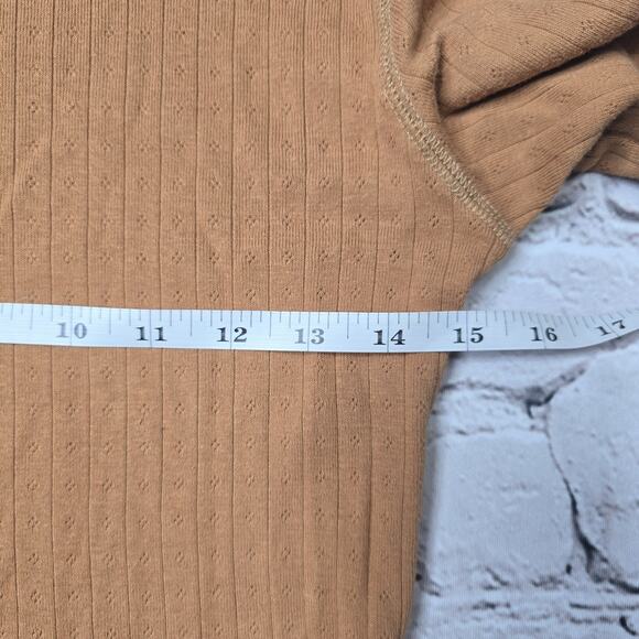 American Eagle Pointelle Mocha Brown Long Sleeve Mock Neck Crop Top Size Large - Picture 8 of 10